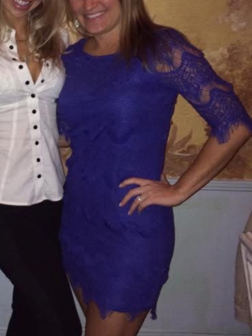 Royal Blue Lace Midi Dress with Scalloped Detail
